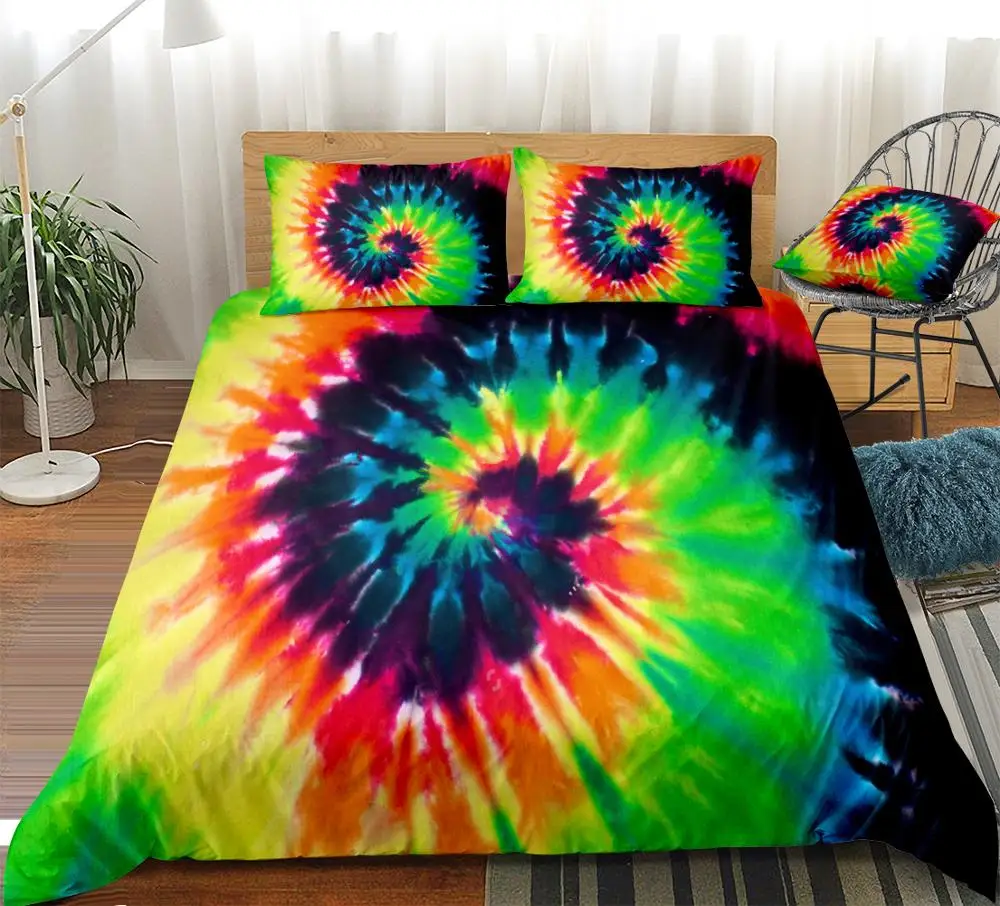 

Tie Dye Bedding Set Rainbow Tie Dyed Duvet Cover Set Boho Hippie Bedspread Home Textile Microfiber Bed Set for Droshipper Kids