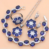 925 silver jewelry sets blue cubic zirconia birthstone for women party earrings birthday gift for lover