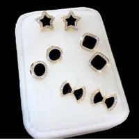 new black geometry rhinestone earrings fashion simple and versatile temperament female wedding earrings party jewelry gift