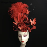 new hand made luxury white feather butterfly tassel headdress model show headwear