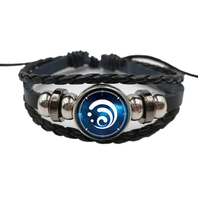 China Genshin Impact Leather Bracelet Eye of God Water Wind Thunder Fire Rock Element Snap Button Hand Catenary Cosplay Jewelry