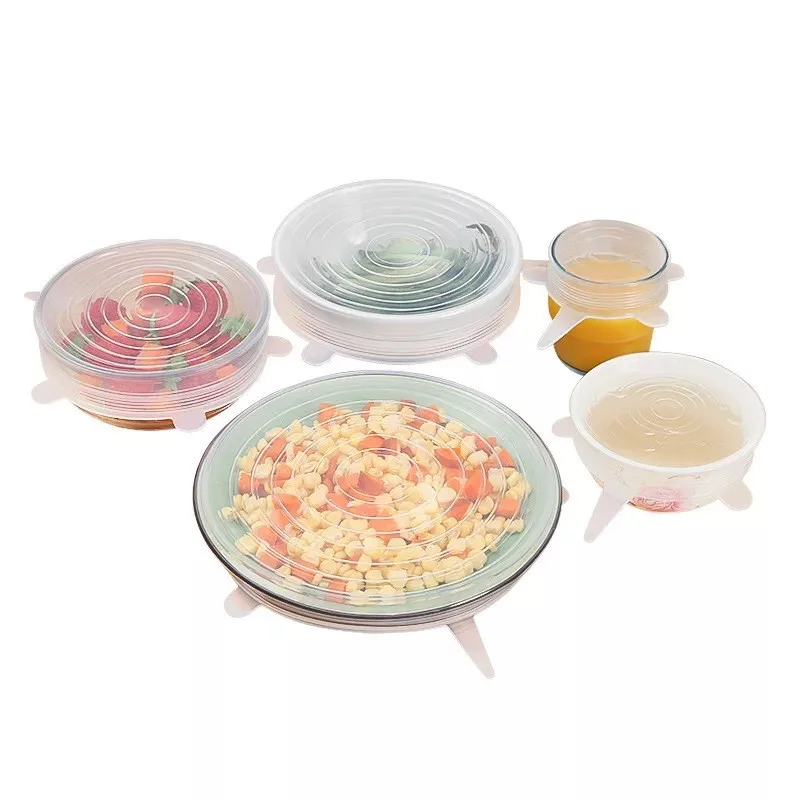 6 Pcs Silicone Stretch Lids Reusable Airtight Food Wrap Covers Keeping Fresh Seal Bowl Stretchy Cover Kitchen Cookware | Дом и сад