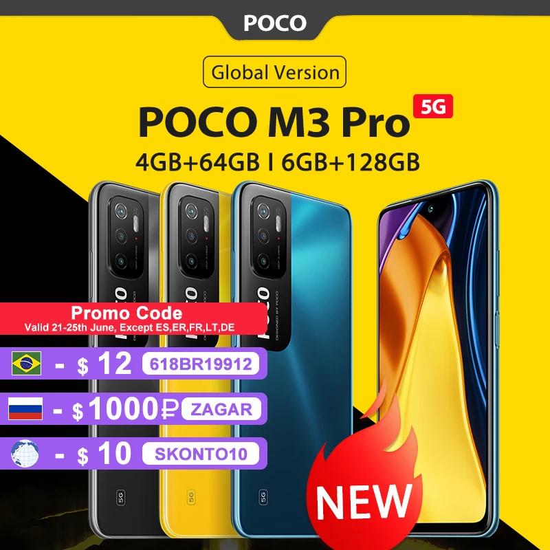 Глобальная версия POCO M3 Pro 4GB 64GB / 6 ГБ 128 Dimensity 700 90 Гц 5 &quotDotDisplay NFC 5000 мА/ч 48MP тройной
