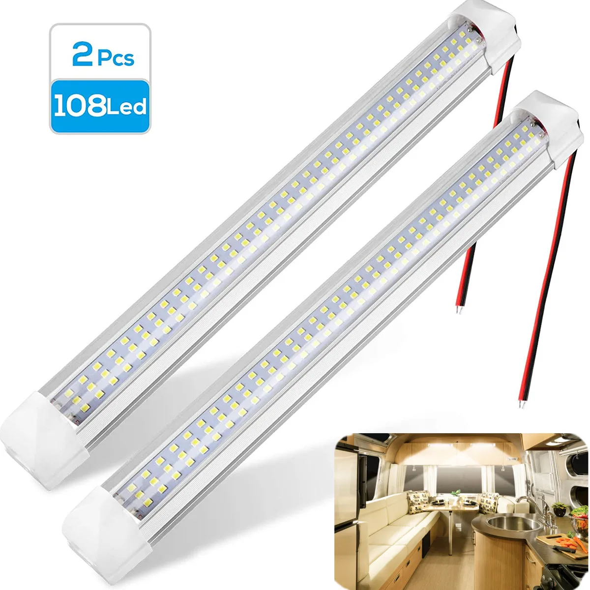 

1PC/2PCS 12V 108 Universal LED Interior Light Bar Strip with ON/OFF Switch or RV Van Truck Lorry Camper Boat Caravan Motorhome