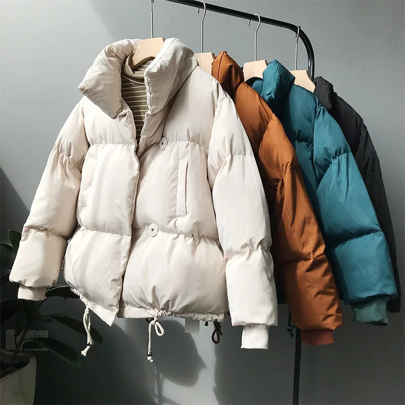 

2021 New Arrival Women Winter Warm Thick Coat Stand Collar Women Fashion Beige Cotton Down Coat Tops For Women Casaco Feminino