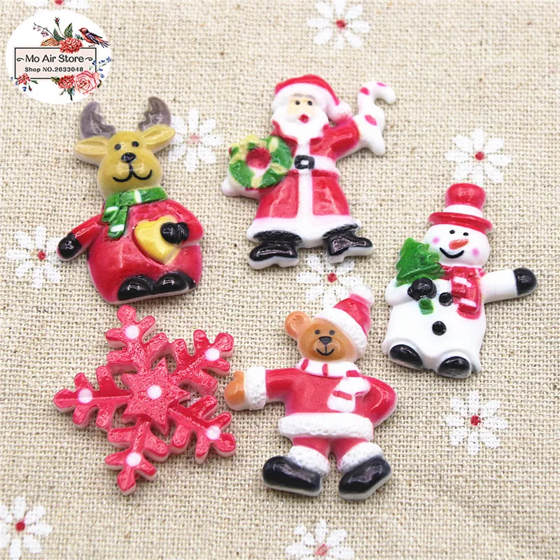

10pcs resin Christmas bear/snowman/reindeer printed flatback cabochon for Hair Bow Center, scrapbook,DIY accessories