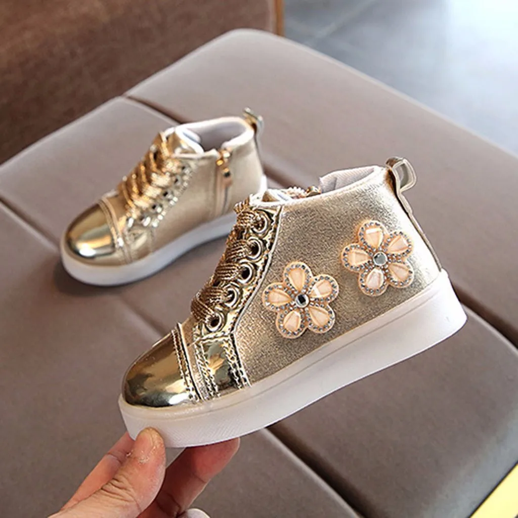 Детская повседневная детская обувь для девочек цветочный светодиодный