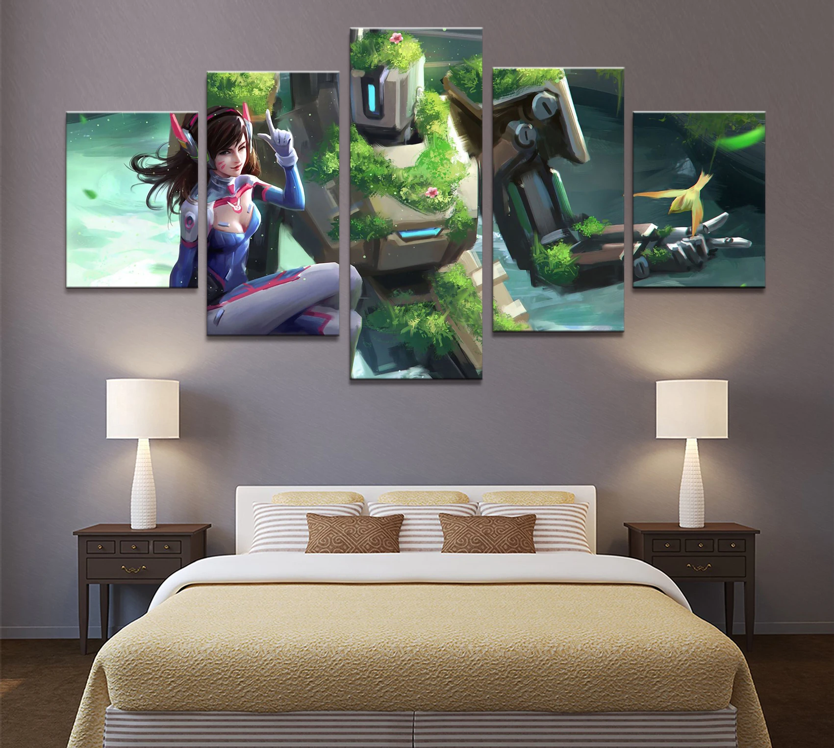 Home Decor Poster HD Pictures Prints Canvas 5 Piece Modular Bastion D VA Overwatch Game Living Room Decorative Painting Framed | Дом и сад