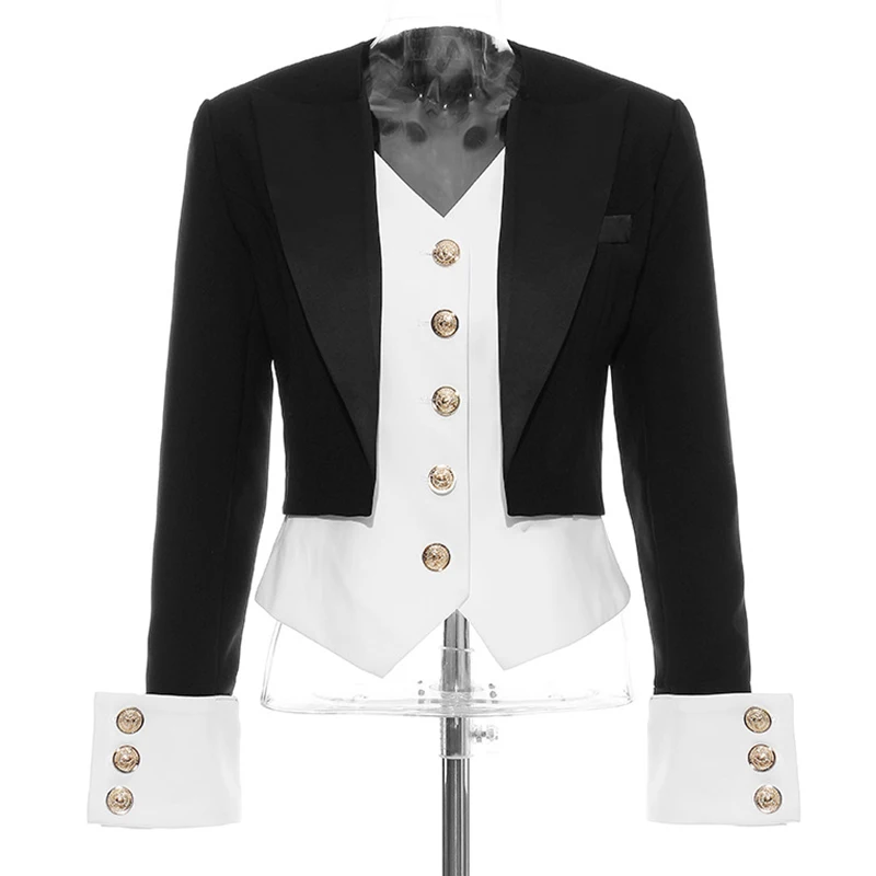 Women Blazer Colorblock False Two Piece Spring Autumn Coat | Женская одежда