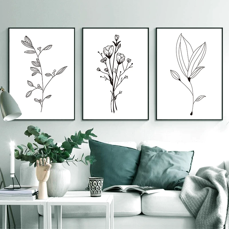 Постер в скандинавском стиле с изображением розы Листьев растений настенный