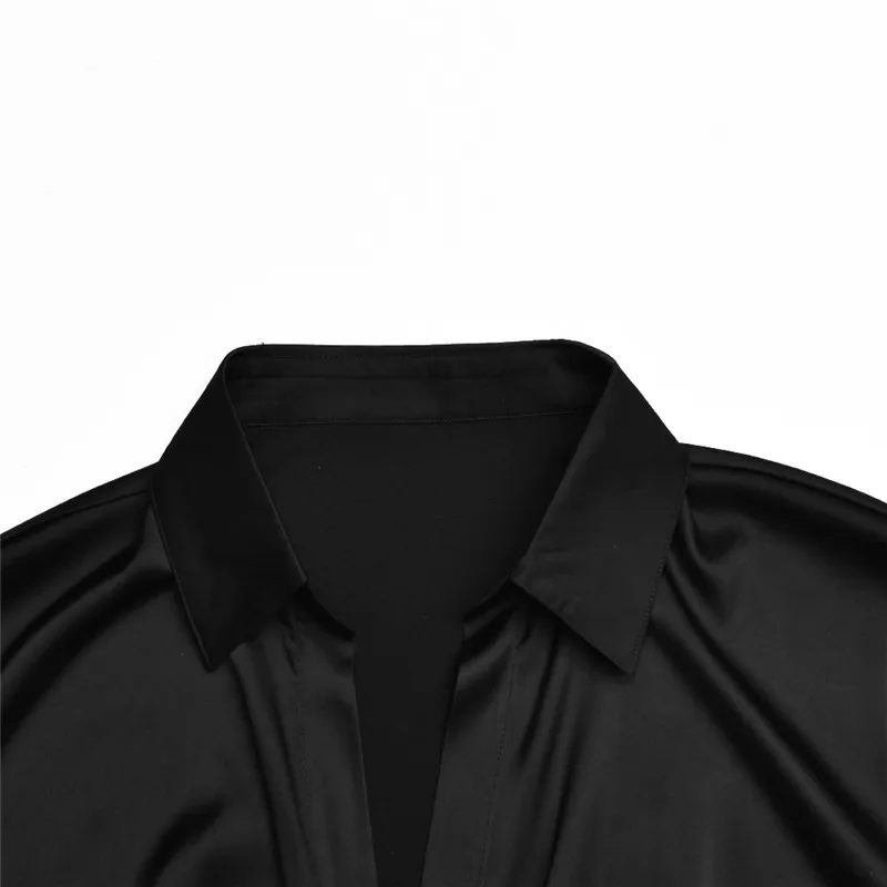 

CHRONSTYLEBlack Sexy Deep V-neck Blouses Woman 2021 New OL Elegant Bandage Irregular Loose Long Petal Sleeve Shirts Casual Tops