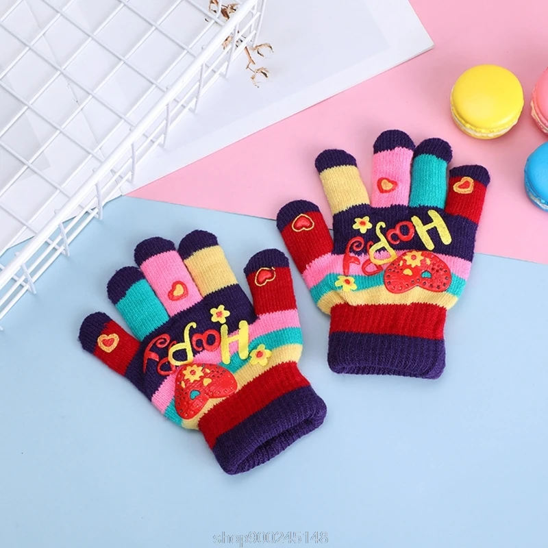 

Kids Winter Stretch Knitted Full Finger Gloves Letters Heart Print Mittens Windproof Plush Lined Hand Warmer N09 20 Dropshipping