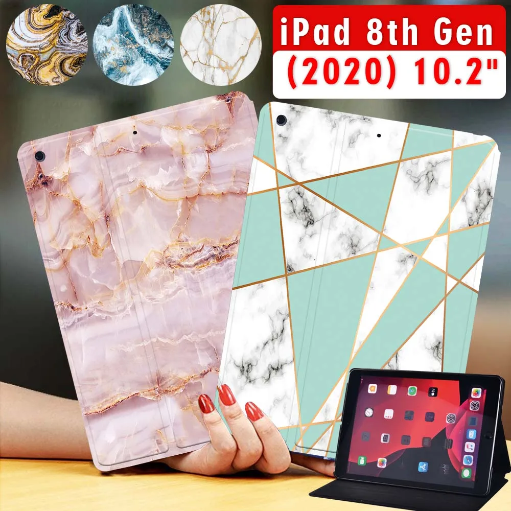 

Tablet Case for Apple Ipad 8 2020 8th Generation 10.2 Inch Marble Series Printing Pattern Cover Case + Free Stylus