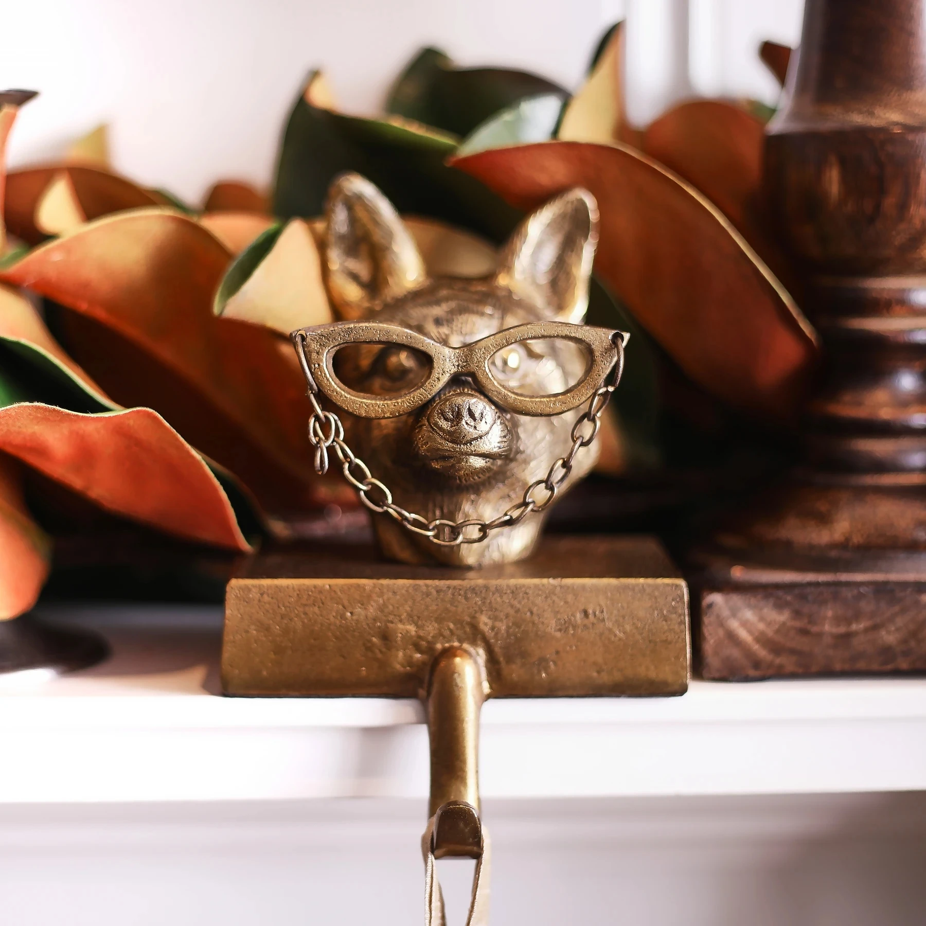 Gancho n&oacute;rdico de Animal para decoraci&oacute;n Interior de Halloween, adornos de resina bronceada, de aluminio, para artesan&iacute;as, con gafas-2