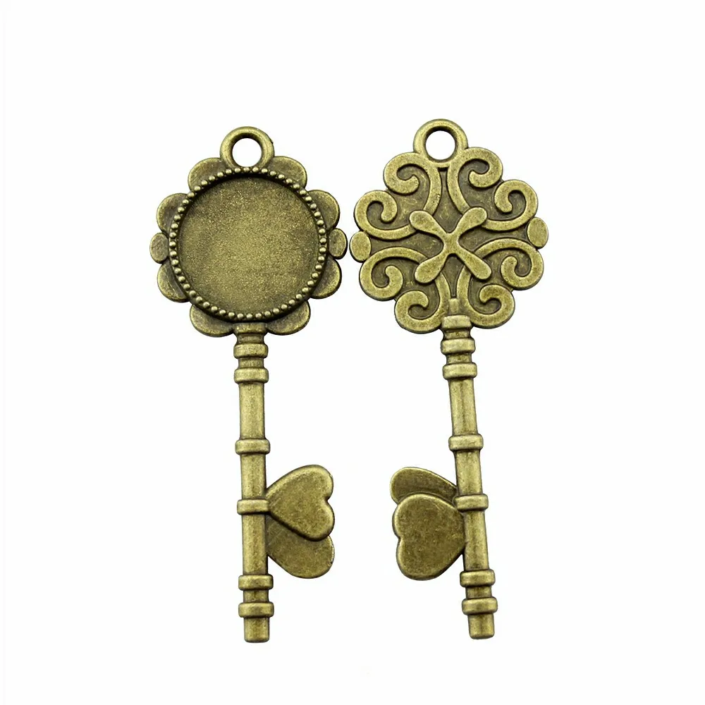 

10pcs 14mm Inner Size Key Cabochon Base Setting 2 Colors Antique Bronze, Antique Silver Color Zinc Alloy Key Cabochon Base Charm