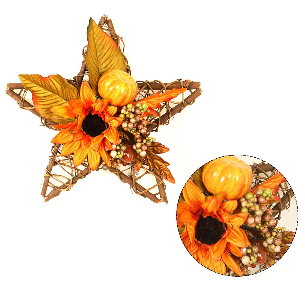 Искусственный цветок 30 см Осенний венок с деревянной звездой Подсолнухи