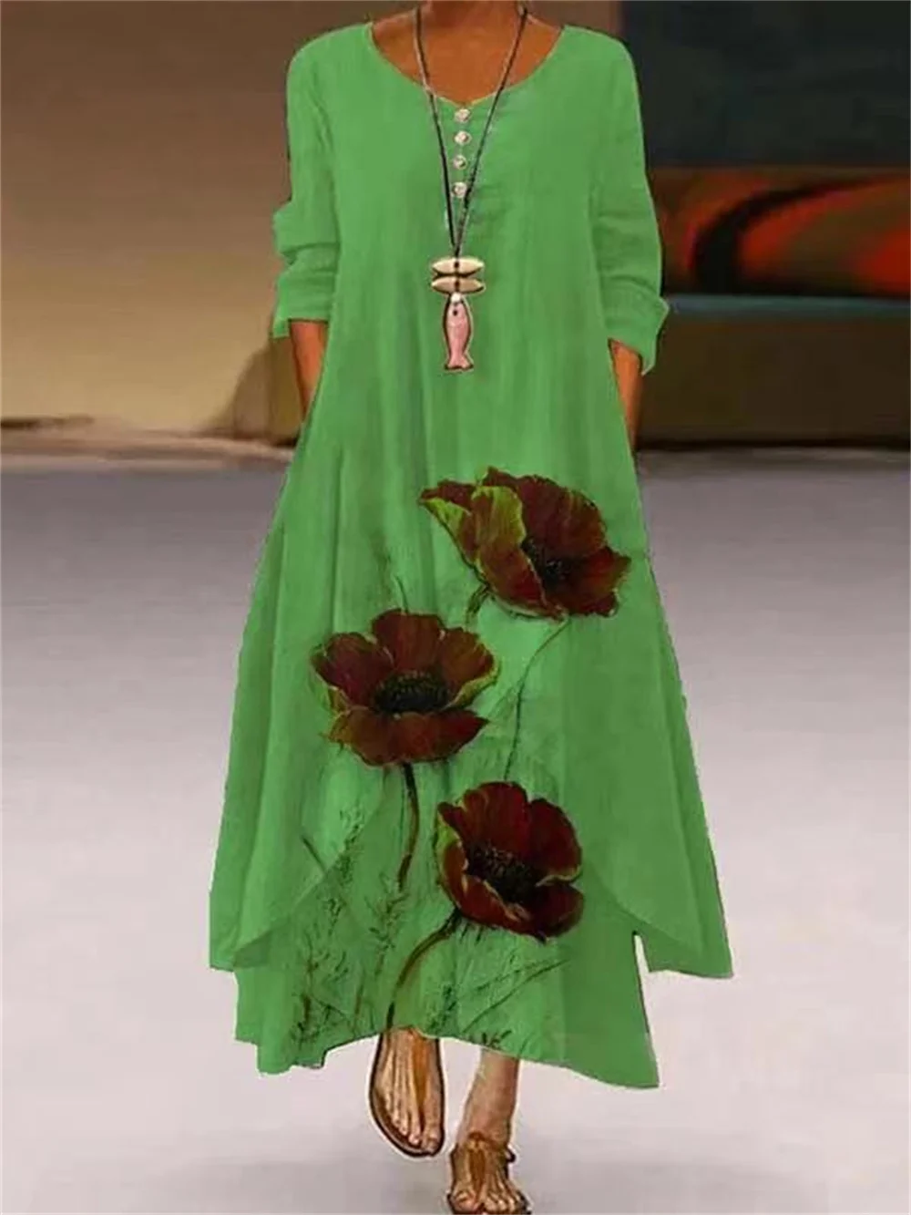 

Spring summer Women Linen print Long Dress Ladies Victoria Royal Vintage Elegant Long Sleeve High Waist Dress robe longue
