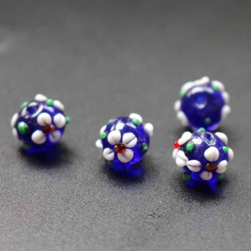 Стеклянные бусины в форме цветка кобальтовые синие Бусины с наружным белым