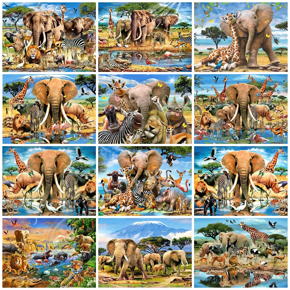 

HUACAN Elephant Diamond Mosaic Animal 5D DIY Diamond Painting Giraffe Lion Full Embroidery Kits Handmade Gift