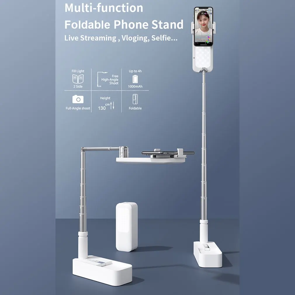 

Portable Phone Holder Stand With Wireless Dimmable LED Selfie Fill Light Lamp For Live Video Fill Light Retractable Phone Stand