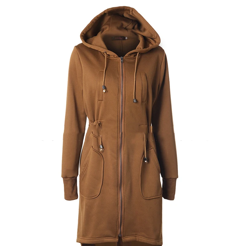 Теплое длинное пальто с меховым воротником куртка капюшоном для женщин тонкая на