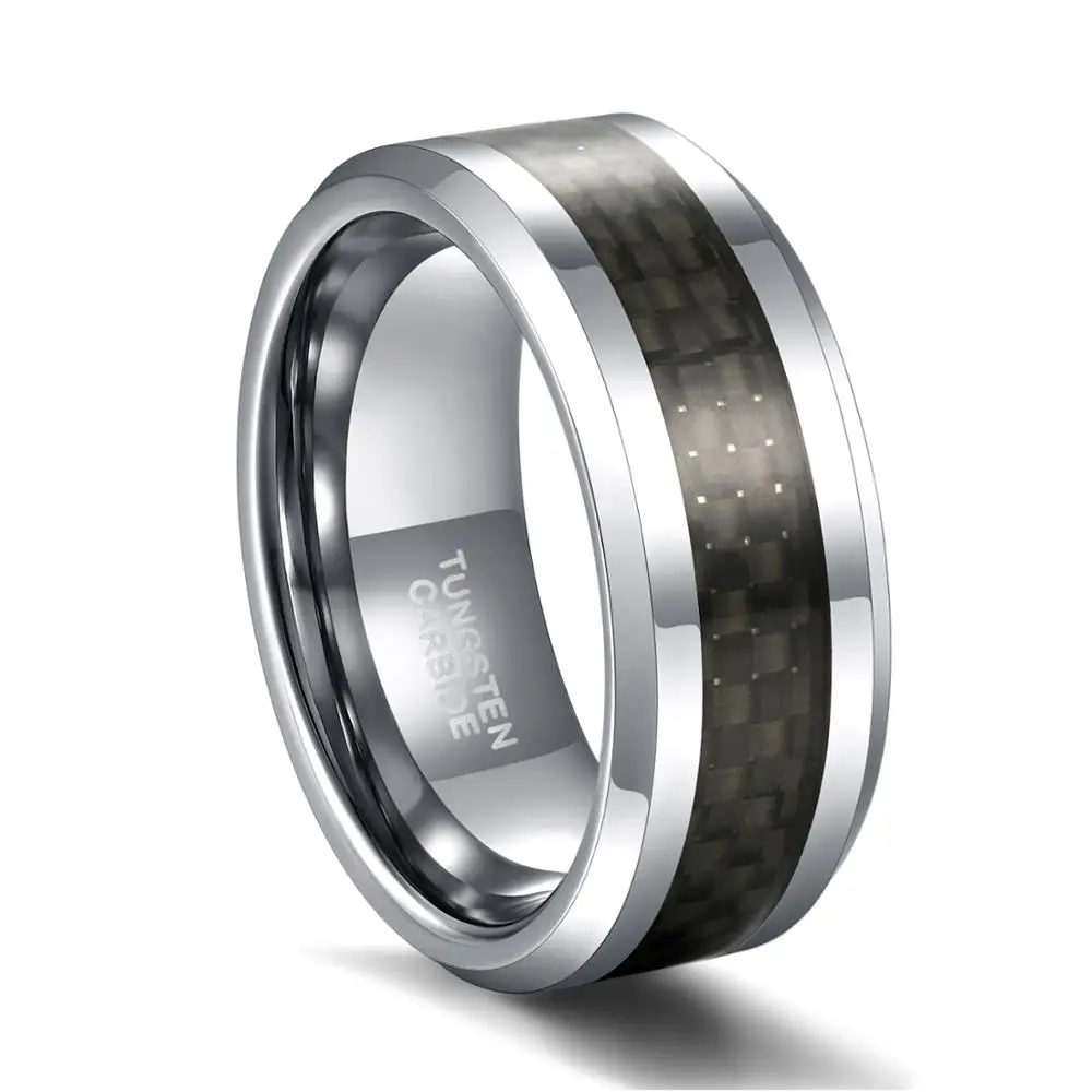 Кольцо мужское из карбида вольфрама с полированными краями 8 мм|tungsten carbide ring|carbide