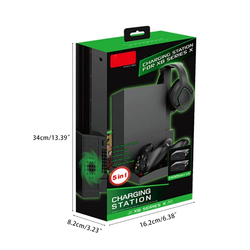 

Controller Charger Dock Engine Cooling Station for X-box Series X with Cooling Fan, Dual Charging Ports and Game Rack