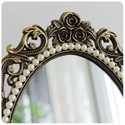 Овальное металлическое зеркало для макияжа из жемчуга искусственное