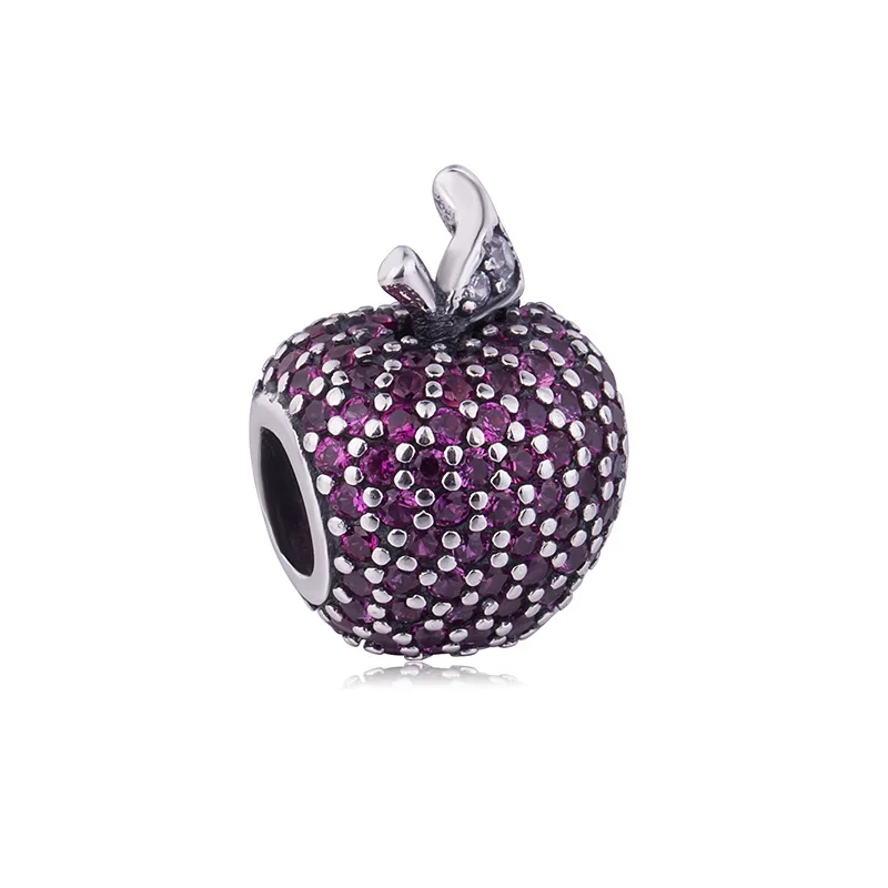 

Genuine 925 Sterling Silver Bead Charm Cute Pave Apple With Full Crystal Beads Fit Women fashion Bracelet & Necklace Diy Jewelr