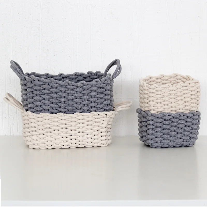 

Linen Crochet Hand Sewn Clothes Natural Fiber Laundry Basket Braided Basket Kids Toy Storage Basket Desk Storage Box Case