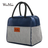 winmax new 4 color large capacity striped lunch bags thicken insulated thermal food picnic bag cooler handbag men women lunchbag