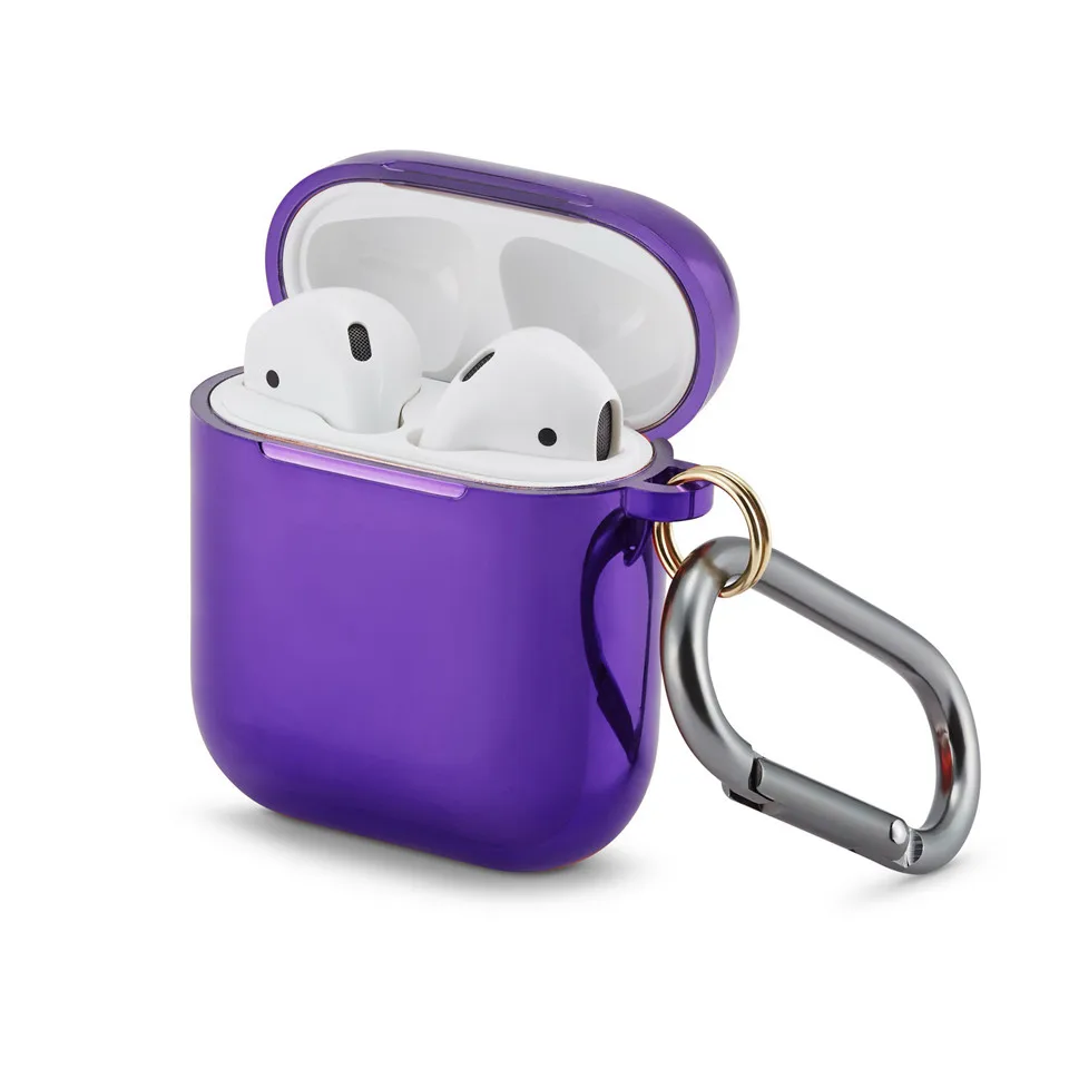 Гальванический защитный чехол для Airpods Жесткий Корпус для наушников оболочка для Apple Airpods 1 2 гальванический защитный чехол - Цвет: Фиолетовый