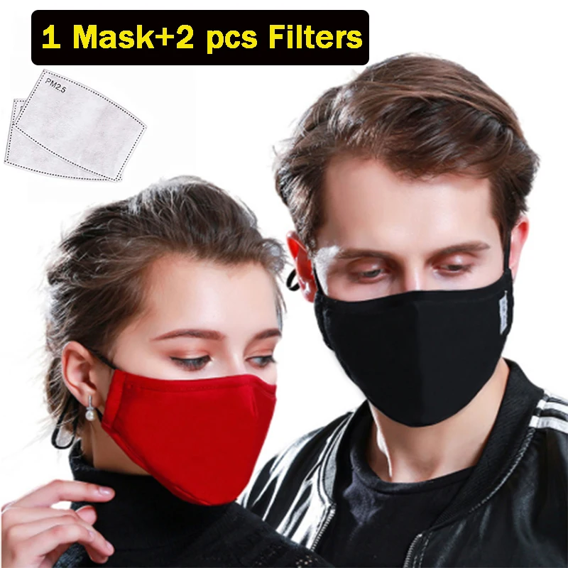 

Black PM2.5 Mouth Mask Anti-dust Anti-haze Cotton Mask Respirator with Carbon Activated Filter Adult Protective Mask Reusable