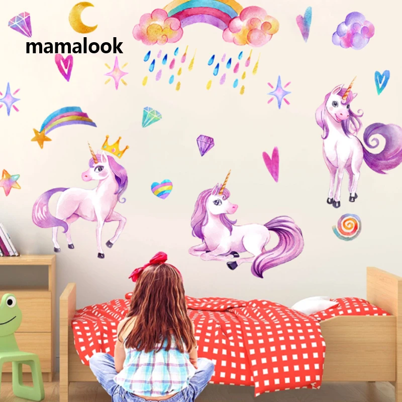 

New Watercolor unicorn Rainbow Decoration Painting Living Room Bedroom Children's Room Decoration Sticker