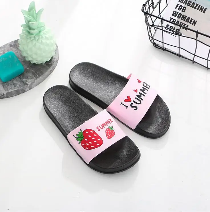 Шлепанцы женские с рисунком фруктов мультяшный арбуз банан домашние тапочки