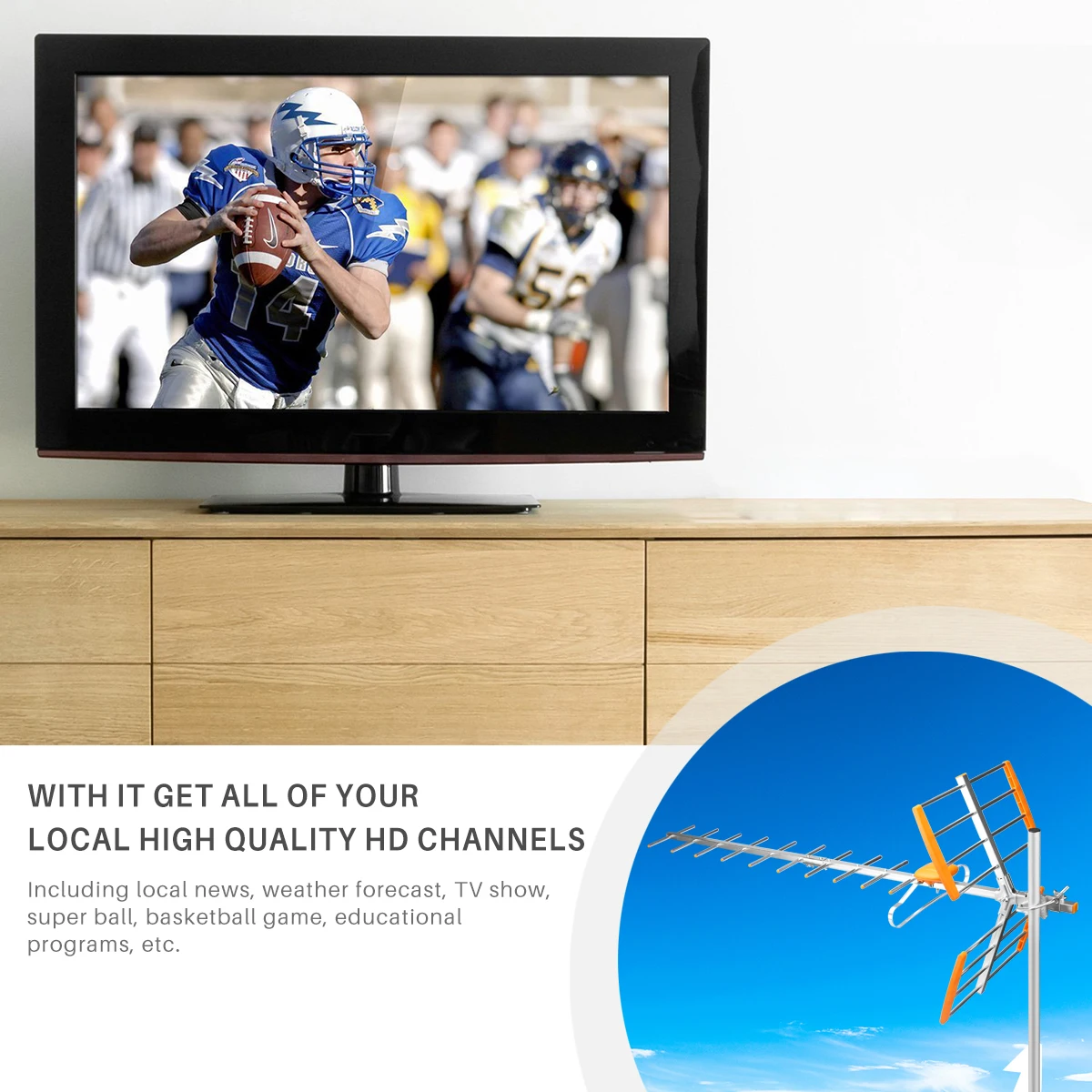High Gain HDTV Digital Outdoor TV Antenna 80Mile Reception Range 470MHz-860MHz Amplified Outdoor/Attic/Roof | Электроника