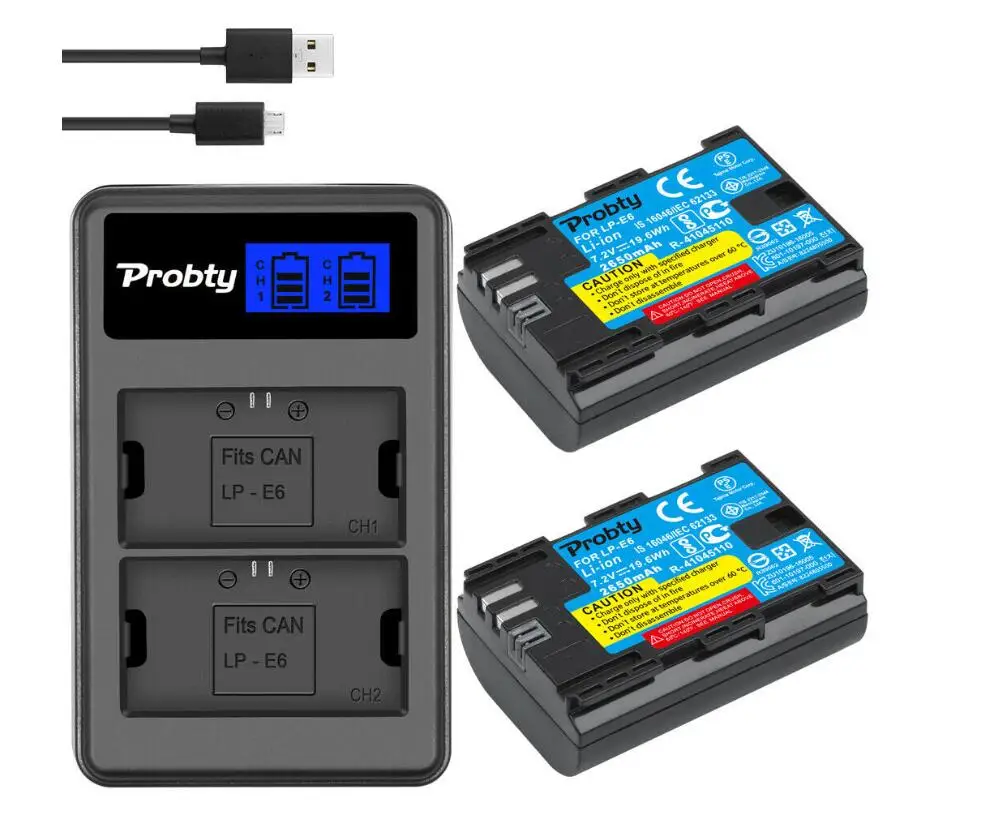 Probty LP-E6 LPE6 LP E6 Батарея+ ЖК-дисплей Зарядное устройство для цифровой однообъективной зеркальной камеры Canon EOS 5D 5D2 5DS R Mark II 2 III 3 6D 60D 60Da 7D 7D2 7DII 70D 80D - Цвет: 2BatteryWithCharger