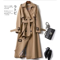 women long trench coat large size 2021 winter windbreaker female clothes wide waisted double breasted with sashes slim outerwear