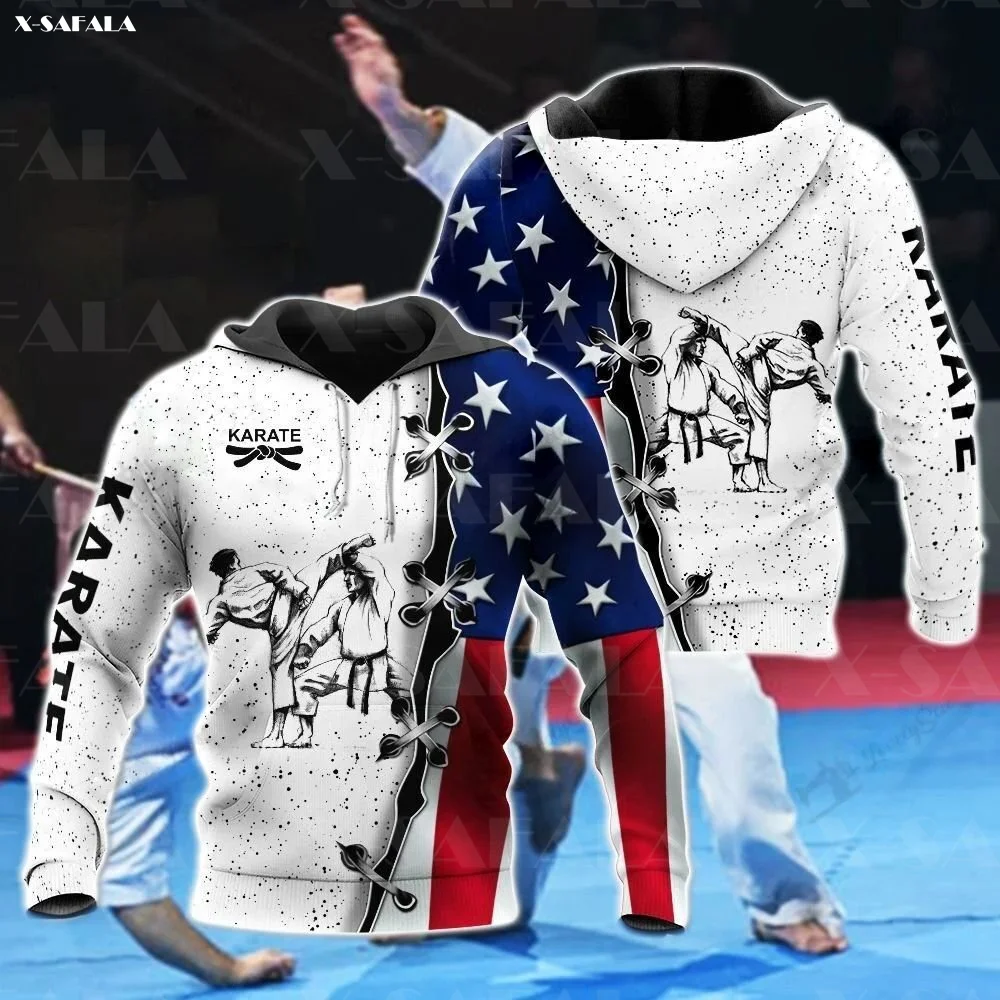 Толстовка с капюшоном и принтом американского каратэ флага США на молнии пуловер