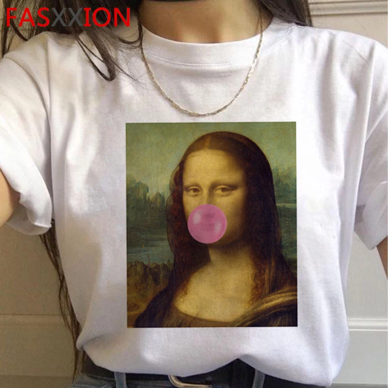 Mona Lisa Эстетическая забавная мультяшная футболка для женщин гранж Винтаж 90s