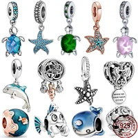 925 sterling silver ocean series narwhal female charm starfish fish bead pendant suitable for 3mm bracelet diy jewelry making