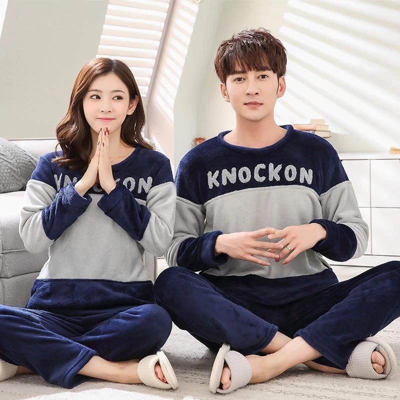 Парные пижамы теплые фланелевые плотные домашние пижама с длинным рукавом