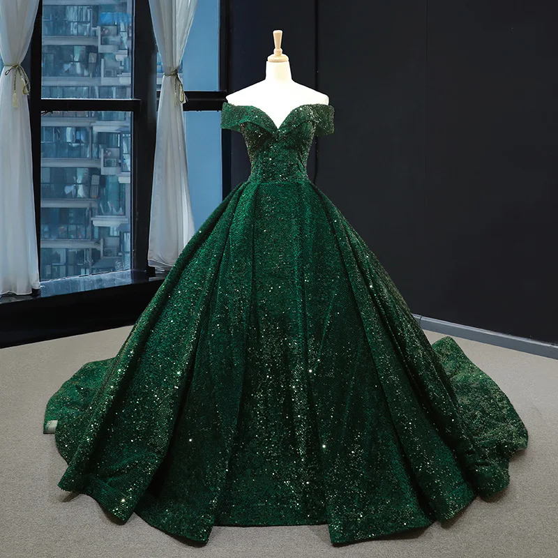 

2021 New Show A One-shoulder Green Dream Tuxedo Skirt Wedding Dress