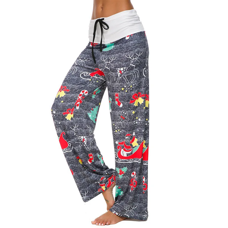 Женские свободные штаны повседневные широкие брюки с рождественским принтом на