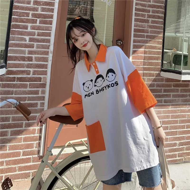 

Japanese Vintage Polo Shirt Short T-shirt Female 2021 Loose Korean Ins Trendy Harajuku Style BF Half Sleeve
