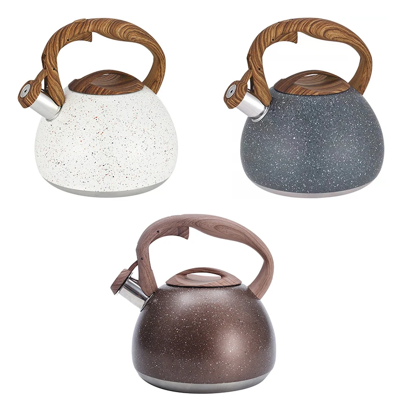 

Stainless Steel Whistling Kettle With Wood Grain Handle Colorful European Style Hotel Antique Whistling Kettle