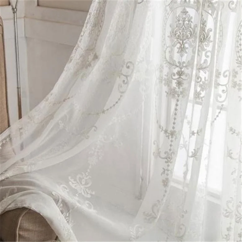 

White Embroidered Curtain Embroidered Voile for Living Room Bedroom Curtain for Balcony Kitchen Sheer Drape Blinds