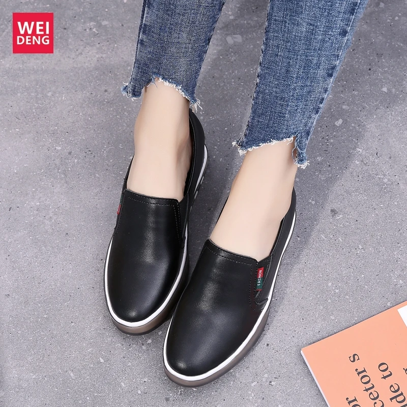 WeiDeng/женская повседневная обувь из натуральной кожи Лоферы на платформе для