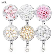idclip Bling Flowers Pearl Badge Reel ID Retractable Badge Holder Belt Clips Metal Heavy Duty Steel Wire Cord 3 Pack