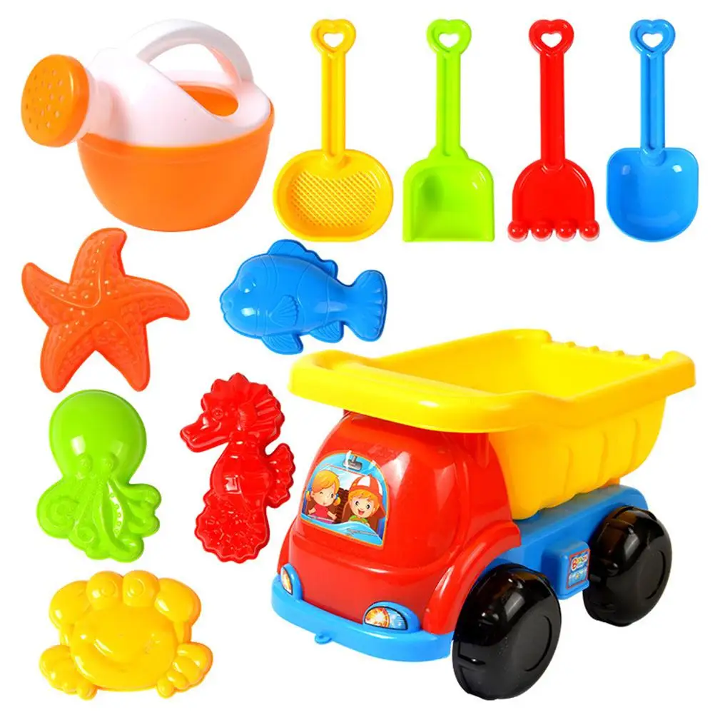 

11Pcs Beach Toy Sand Set Kids Sand Play Set Beach Toys Set with Four-Wheel Cart Watering Can Sand Shovel Tools and 5 Animal Toys